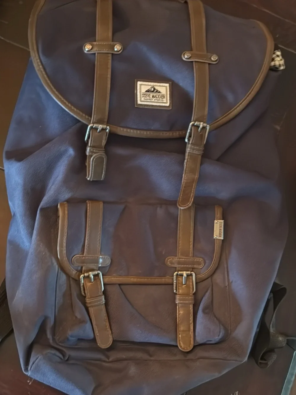 Steve Madden Navy Backpack with Brown Trim